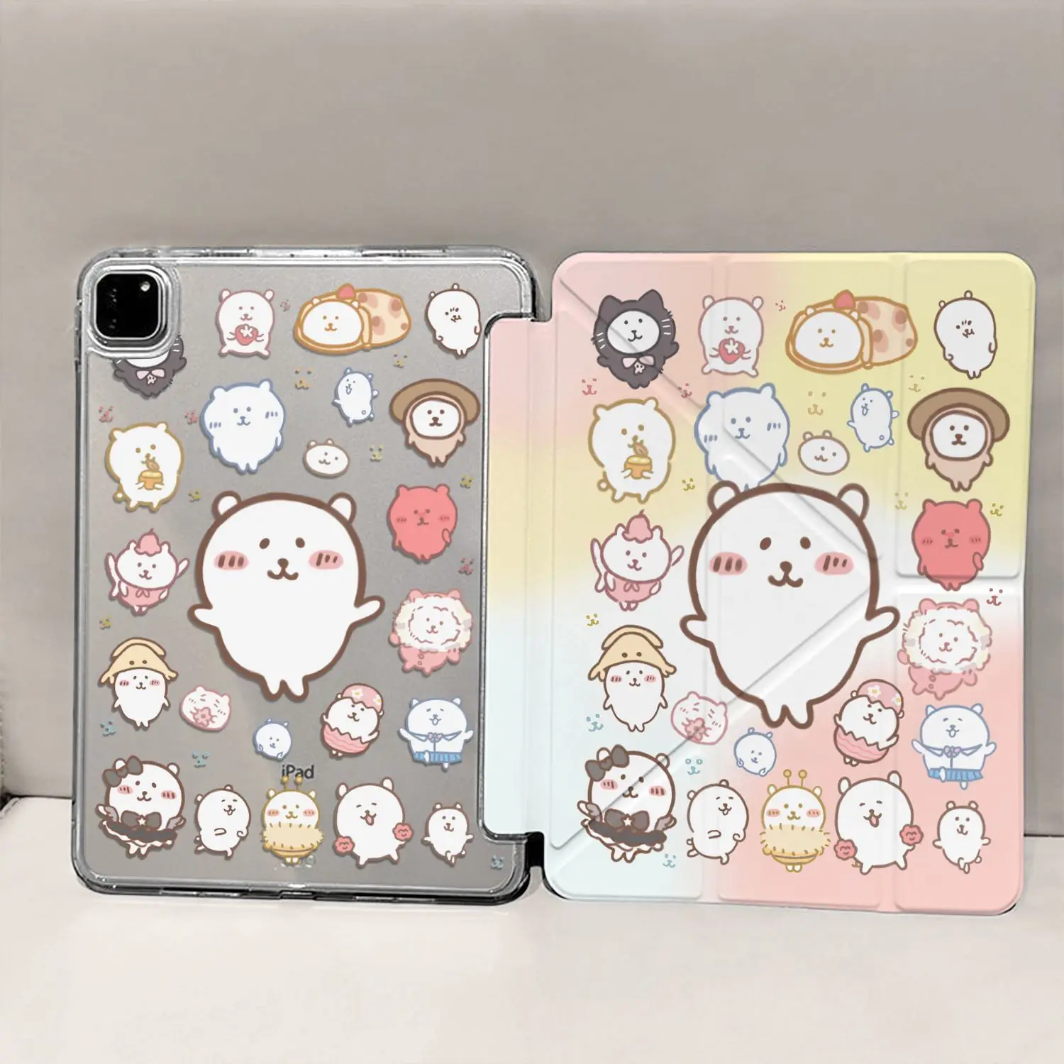 Korean ins Kawaii Bear New Tablet Case For iPad Pro 11 12.9in 13 M4 9.7 10.2 5/6th 7/8/9 10 11th MINI 6 7 Air 5 6 7 Trifold Case