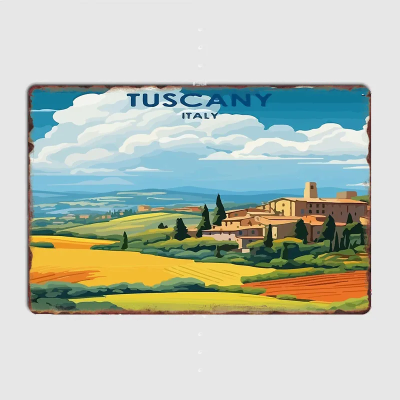Tuscany View Italy Europe Holiday Travel Scenic Poster Retro Metal Custom Posters Sign Indoor Wall Room Decoration Home Decor