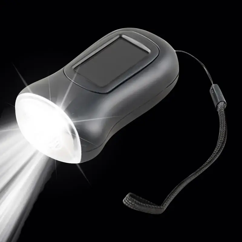 Hand Crank Flashlight LED Hand Cranked Flashlight With Strap Bright Weatherproof Waterproof Solar Torch Lamp for Outdoor