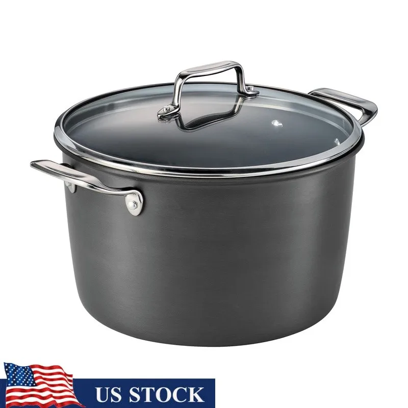 

Heavy Gauge Hard Anodized Nonstick Stock Pot W/ Glass Lid Cooking Stews Pasta US