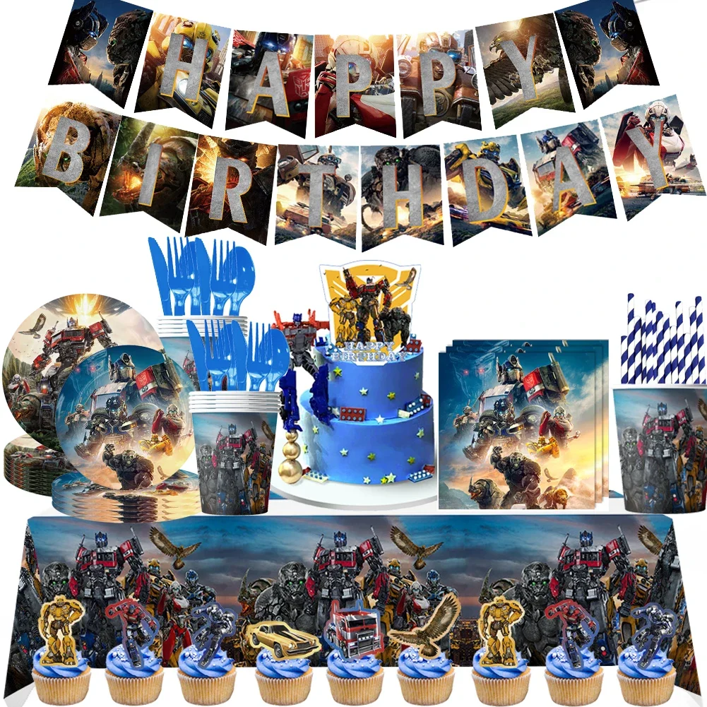 

Transformers Birthday Party Decoration Latex Foil Balloons Disposable Tableware Cars Robot Backdrop For Kids Boys Party Supplies