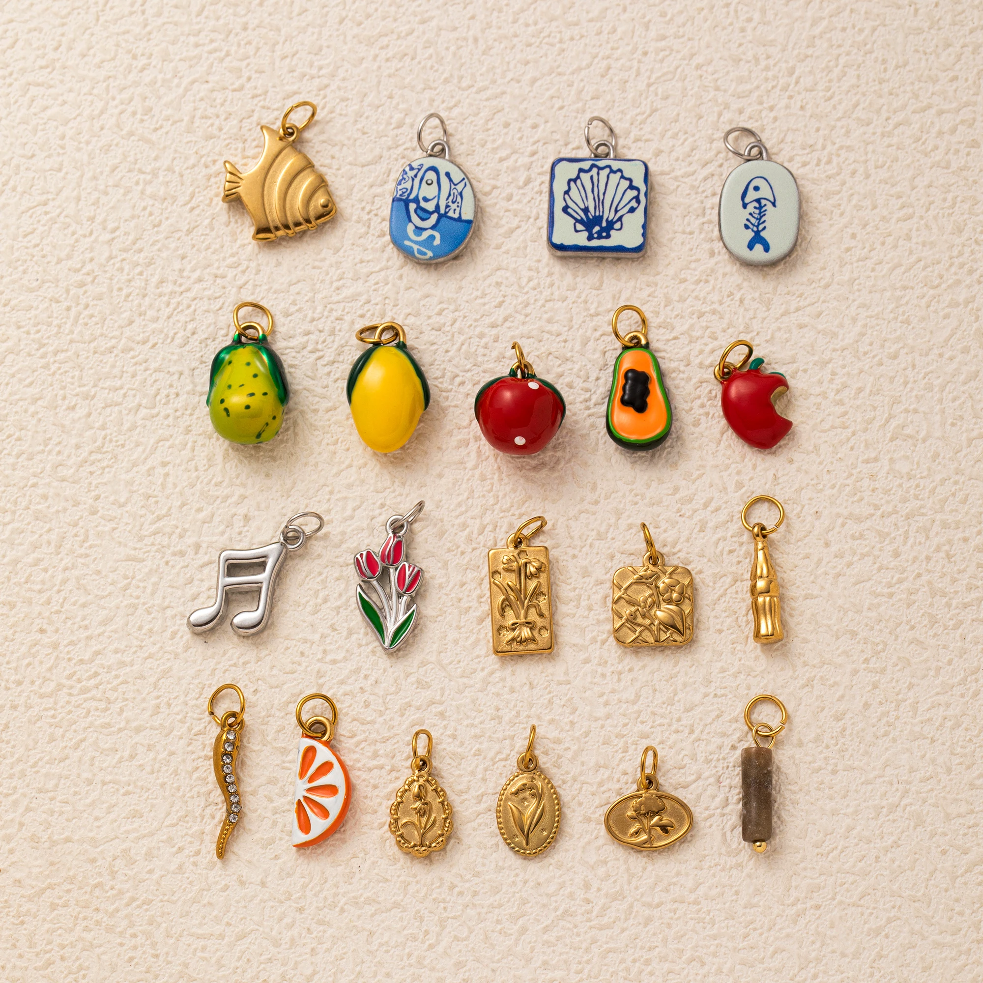 

Bohemian Fruit and Flower Jewelry DIY Pendant 18K Gold Plated Stainless Steel Shell Fish Music Symbol Jewelry Making