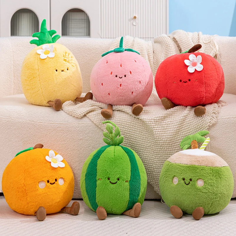 New Cartoon Apple Coconut Fruit Pillow Cute Strawberry Orange Plush Toy Soft Stuffed Watermelon Pineapple Doll Christmas Gifts