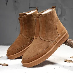 Winter Men Shoes Warm Fur Snow Boots Waterproof Suede Furry Leather Ankle Chelsea Boots Male Fluffy Plush Shoes Outdoor Footwear