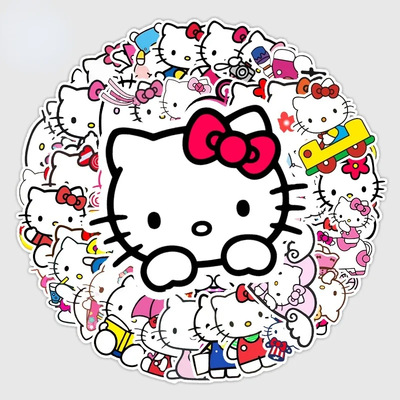 50pcs Hello Kitty Stickers Skateboard Waterproof  Stickers Laptop Skin Cute Anime Stickers Sanrio Phone Case Kawaii Packaging