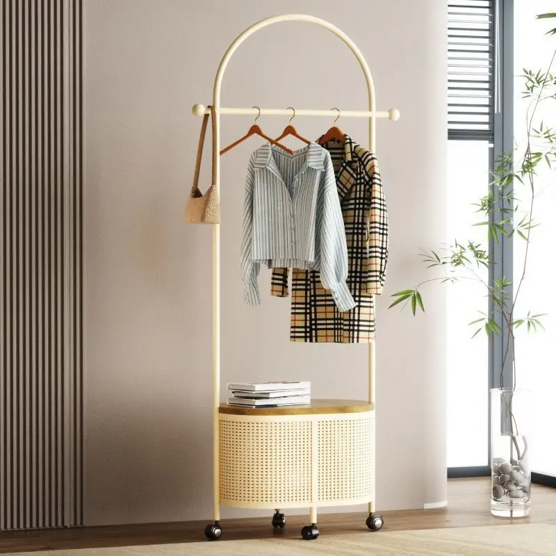 Hanger Floor Coat Rack Removable Wheeled Hanger Bedroom Household Clothes Rack Oval Frame Black