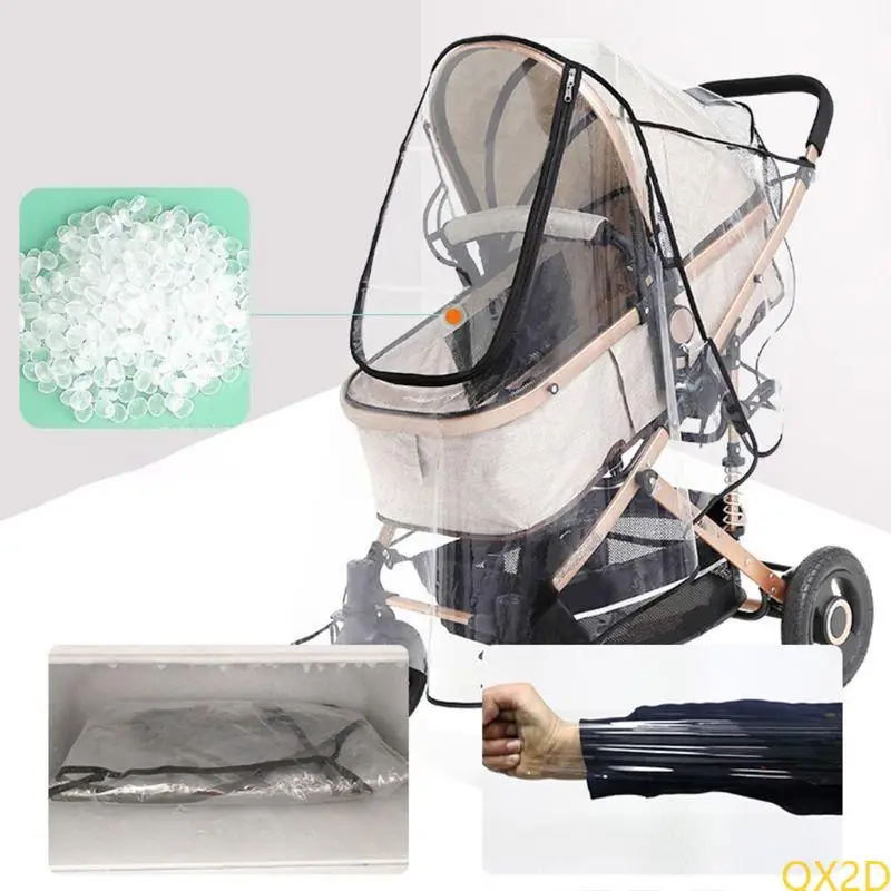 

QX2D Full Clear Universal Stroller Rain Cover Baby Car Weather Wind for Sun Shield Transparent Breathable Trolley Umbrella