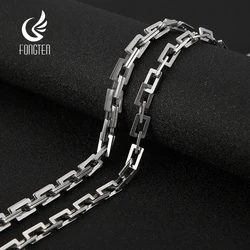 Fongten Hip Hop Double Layer Chain Men's Necklace Silver Color Stainless Steel Hollow Square Blade Chain Trendy Necklace For Men