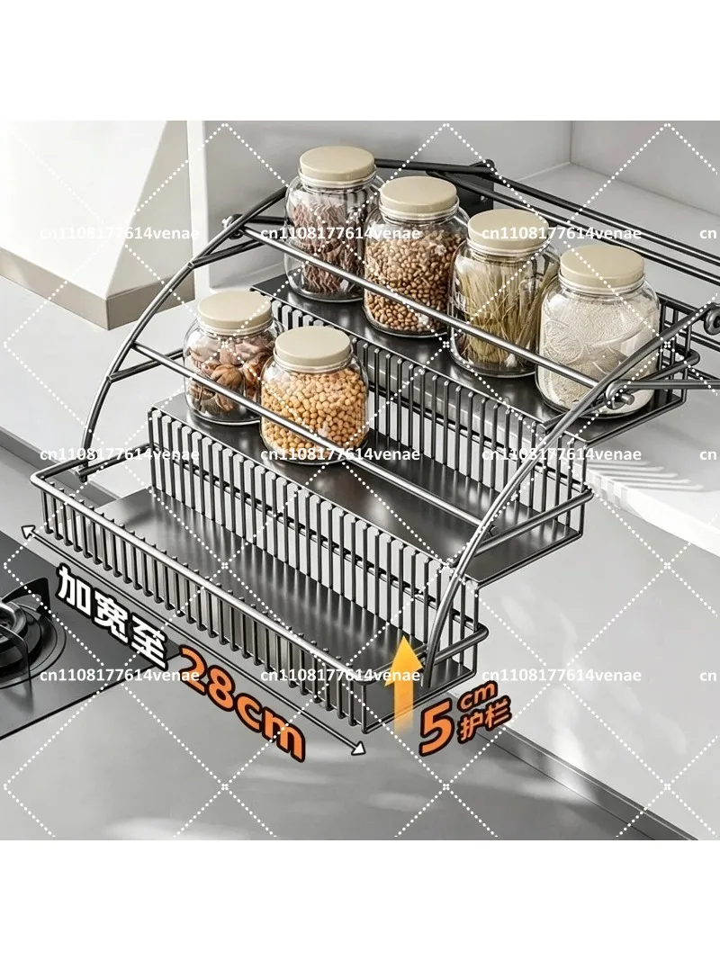 Kitchen Pull Down Cabinet Organizer, Small Hanging Storage Rack for Condiments, Space Saving Shelf
