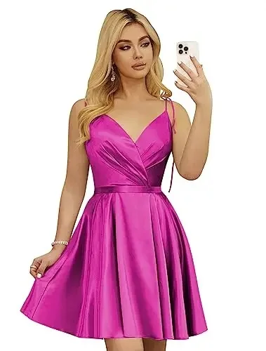 

Simple V-Neck Satin Short Homecoming Dress Spaghetti Strap A-Line Backless Formal Knee Length Evening Party Dresses Customized