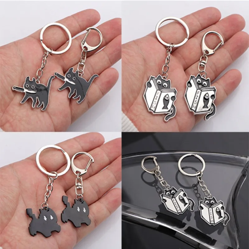 

1pcs Black Cat Keychain Cute Kawaii KeyRing Creative Cartoon Cats Pendant for Women Car Keyring Purse Bag Accessories Gifts