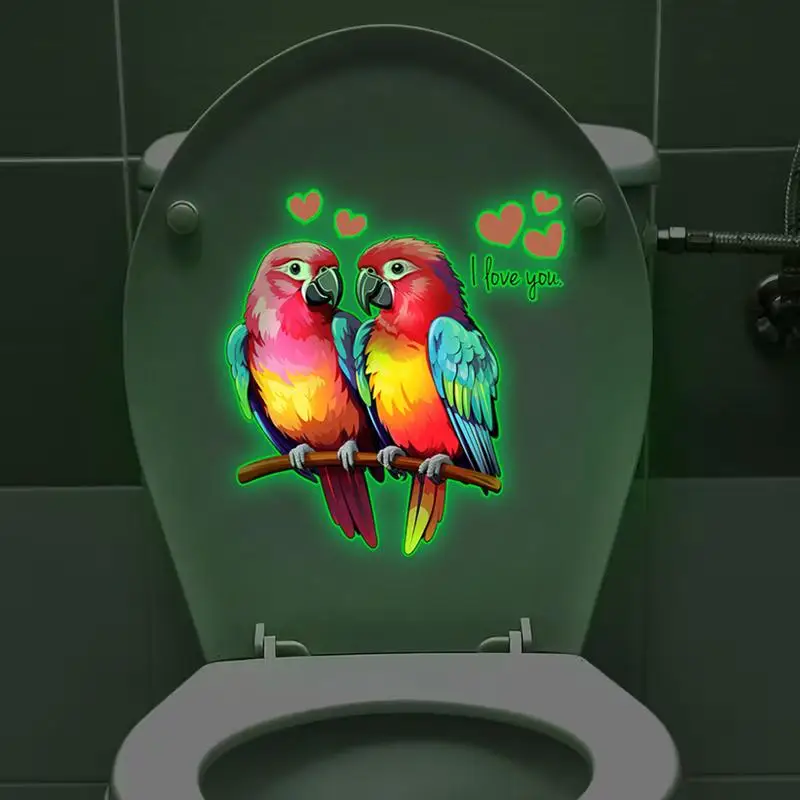 Glow-in-the-Dark Parrots Birds Toilet Sticker Self-Adhesive Removable Glowing Toilet Lid Wall Decal Car Sticker Home Decor