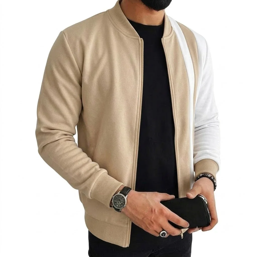 Neue Herren Colorblock Bomberjacke Langarm Vollreißverschluss Sweatshirts Lässige Sportliche Leichte Oberbekleidung Mantel Streetwear Oberteile – Detail 3