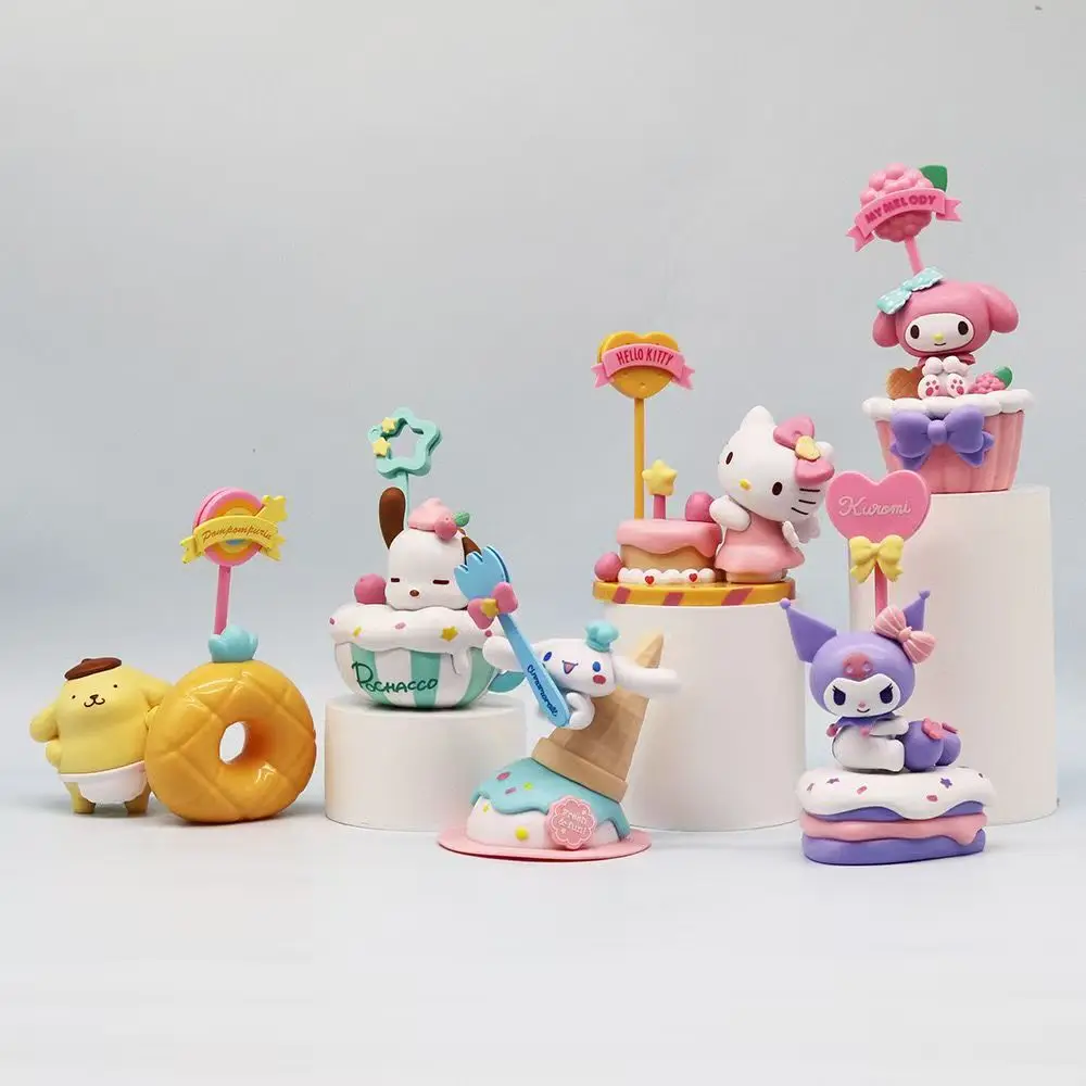 

Sanrio Anime Figure Cinnamoroll Kuromi Melody Pochacco Pom Purin Dessert Note Toy Cute Desktop Decoration Kids Gifts