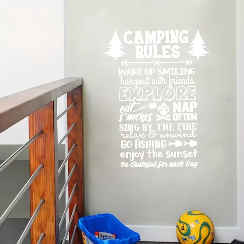 1pc Camping Rules Vinyl Sticker Wall Decor, Camping Quote Art Decals Sticker Mural Home Wall Decoration Camping Enthusiast Gift