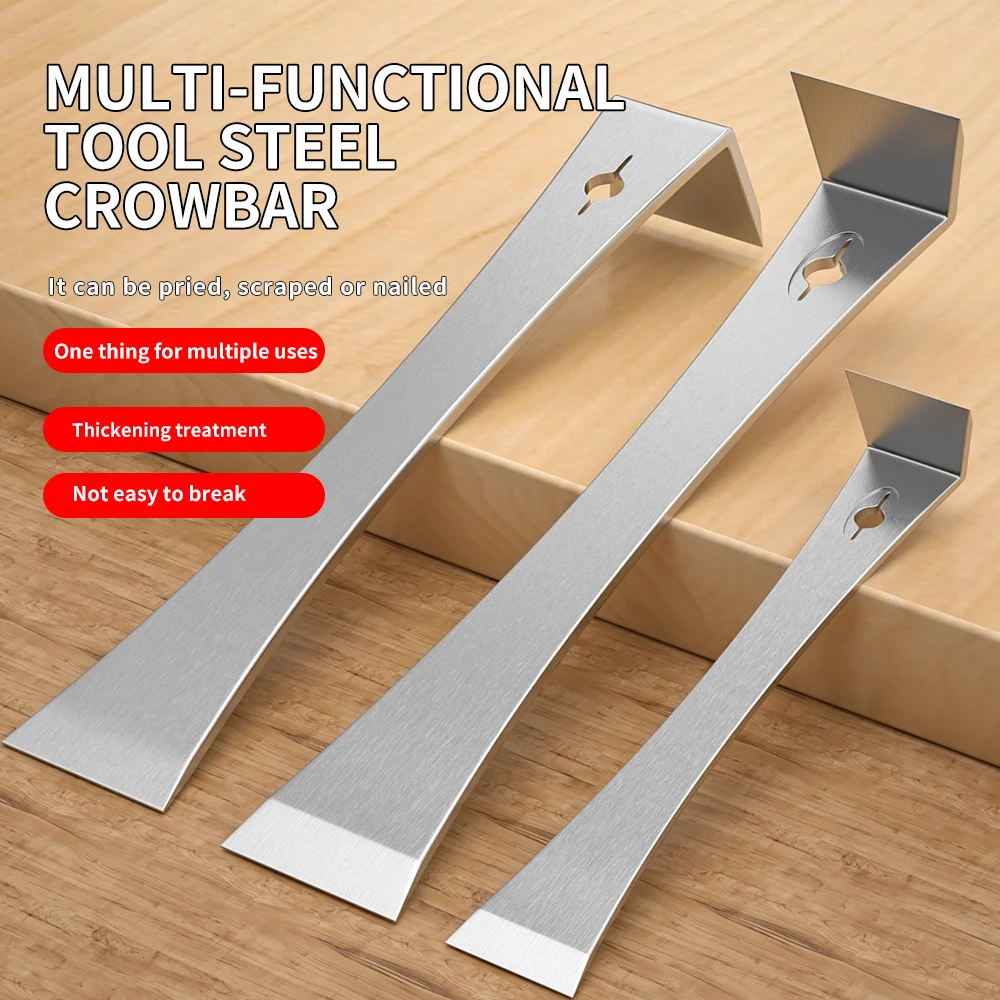 3 In 1 Flat Head Pry Bar Stainless Steel Woodworking Scraper Multifunction Lever Wooden Board Dismantling Spatula Nail Lift Tool