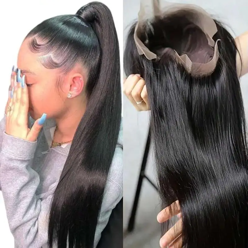 Pelucas con frente de encaje de 360 grados, densidad 250, cabello humano, 38 pulgadas, peluca lisa con cordón invisible, fácil de usar para principiantes, cabello brasileño para mujeres.
