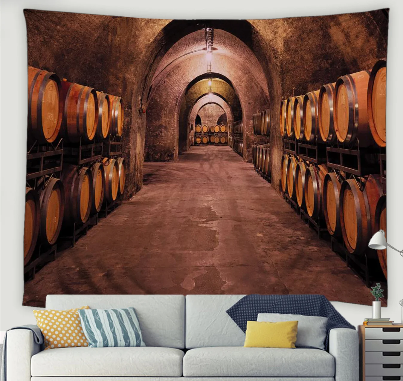 Vintage Brick Wall Wine Cellar Living Room Tapestry Wine Ltaly Oak Barrel Cold Dark Underground Cellar Wall Hanging Dorm Decor