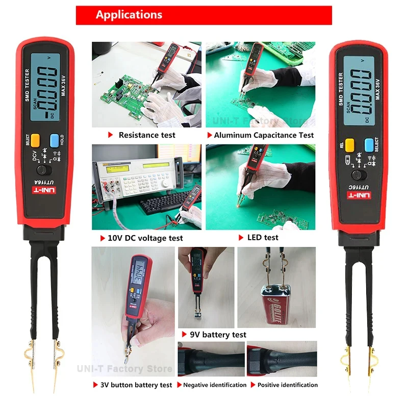 UNI-T-SMD متعدد ، السيارات المدى ، مايكرو الملقط للمكونات الإلكترونية ، LED الرقمية الملقط ، الذكية سمد تستر ، UT116A ، UT116C
