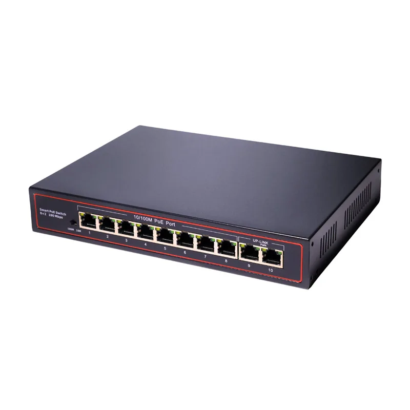 

8-портовый PoE-коммутатор 10/100 Мбит/с с 2 портами Uplink, 96 Вт, Power Over Ethernet, 10-портовый PoE-коммутатор