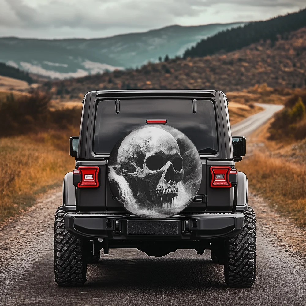 

Чехол для запасного колеса с графическим рисунком черепа, черно-белый, из полиэфирного волокна, для внедорожных приключений на Jeep