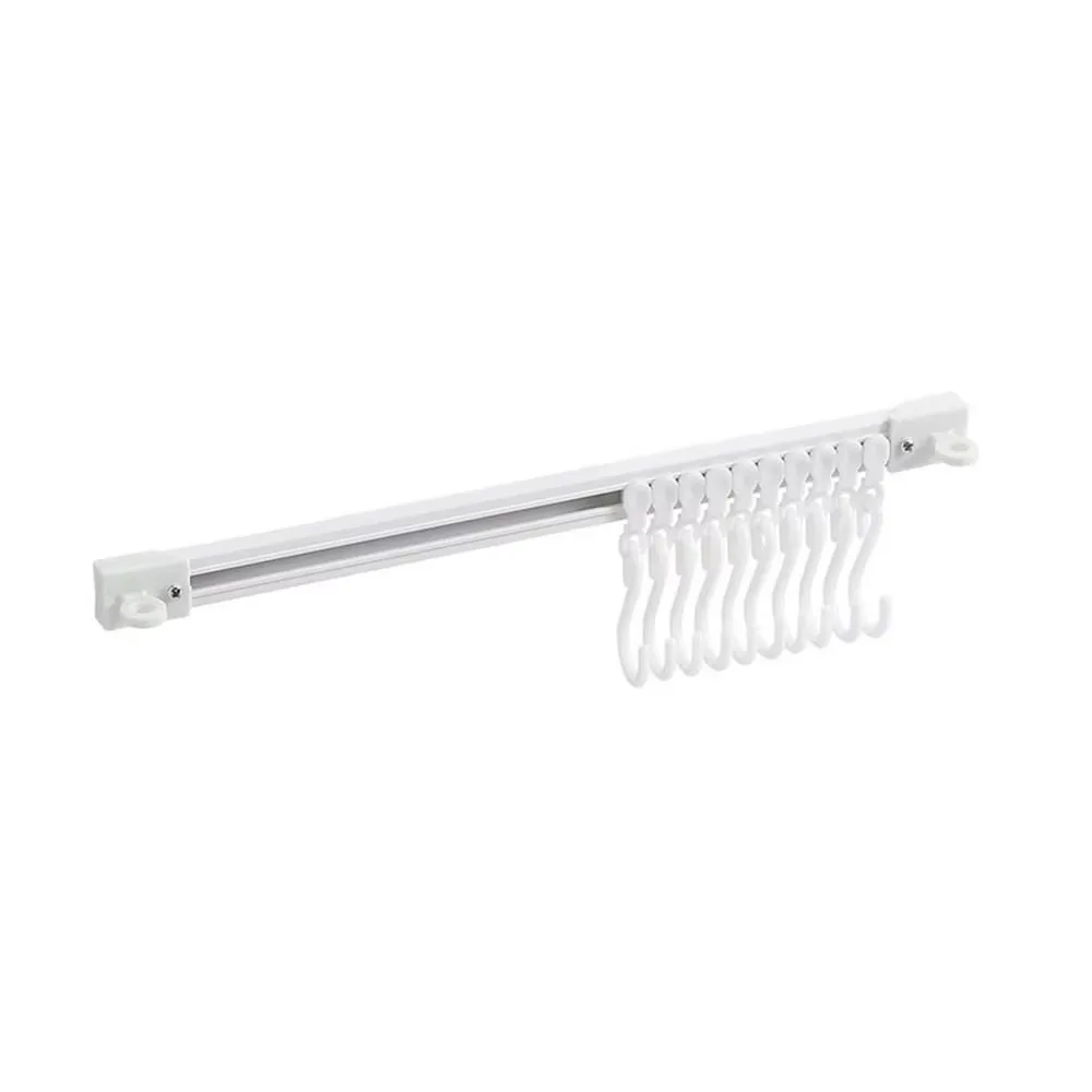 S-Shaped Hook Keychain Display Stand Punch-Free Self-Adhesive Storage Rack Space Saving Sliding Track Hook Kitchen Cabinet Door
