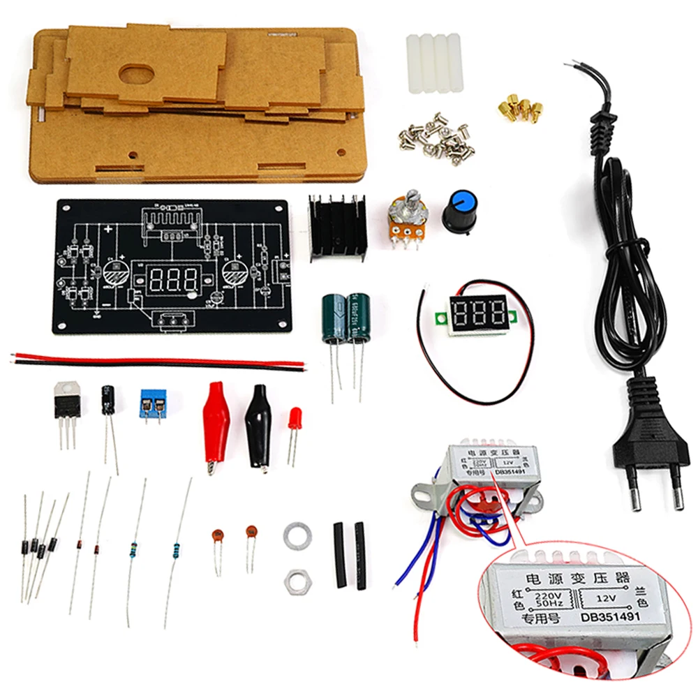 DIY Kit Electronic LM317 Adjustable DC Regulated Voltage 110V 220V DIY Soldering Kit Output Voltages 1.25V-12.5V Digital Display