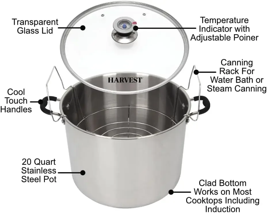 Stainless Steel 20 Qt Canning Pot with Rack | Water Bath or Steam Canning | Works on All Stovetops Including Induction, Gas