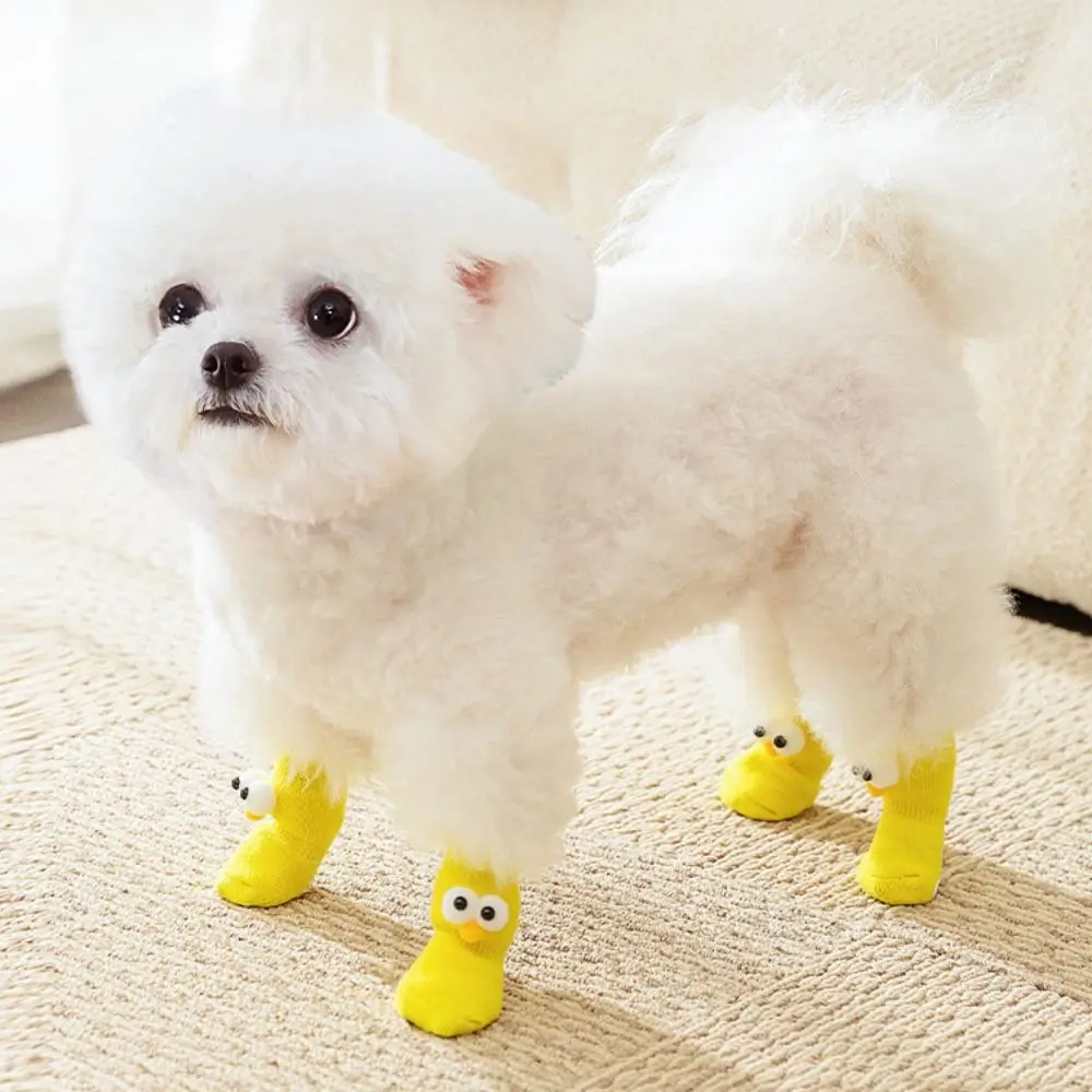 4pcs/set Cartoon Big Eyes Pet Socks Soft Breathable Anti-Slip Dog Socks Ant-slip Comfortable Dog Claw Protector For Four Seasons