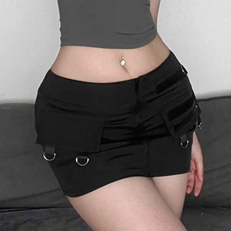 Mini Cargo Rok Zak Patchwork Laagbouw Punk Stijl Vrouwen Casual Black Y 2K Korte Rokken Koreaanse Mode Sexy Esthetische