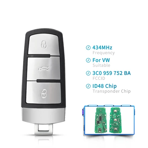 Умный дистанционный автомобильный брелок KEYYOU 3C0 959 752 BA 434 МГц ID48 чип для VW для Volkswagen Passat B6 3C B7 Magotan CC 3 кнопки