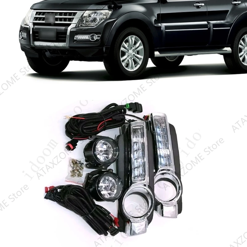 

Fog lamp Assembly For Montero V98 DRL For Mitsubishi Pajero V97 V93 V95 Front Bumper Fog Light Headlight With Wire Cover gGrille