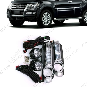 Mitsubishi Pajero V97 V93 V95 용 Montero V98 DRL 용 안개 램프 어셈블리 와이어 커버가있는 앞 범퍼 안개등 헤드 라이트 gGrille