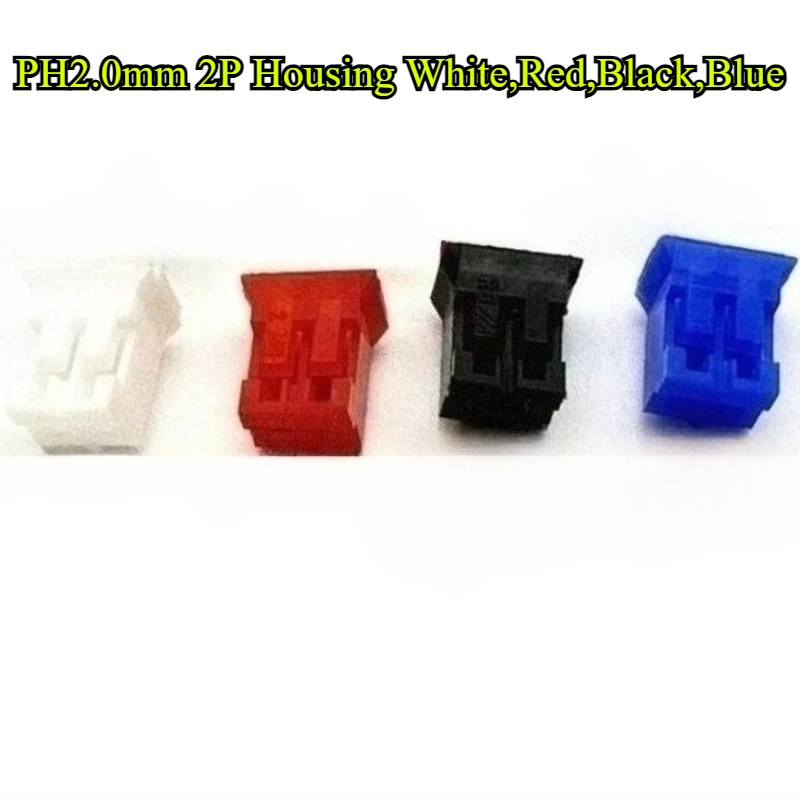 50/100/300/500Pcs/lot JST PH2.0mm 2P Pin Housing/Straight needle 2.0mm pitch socket connector Red,Black,White,Blue