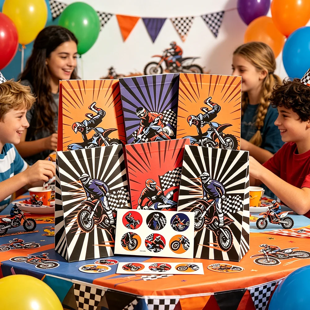 Dirt Bike Party Taschen für Jungen Motorrad Geburtstag Party Dekoration Lieferungen Motocross Party Gefälligkeiten Süßigkeiten Geschenk Taschen für Kinder – Detail 2
