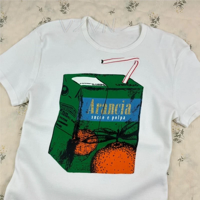 Vintage Crop Top Punk Women  Print Baby Tee Fashion 2000s Top Y2k Style Streetwear Short Sleeve Cute Emo Girls Aesthetics