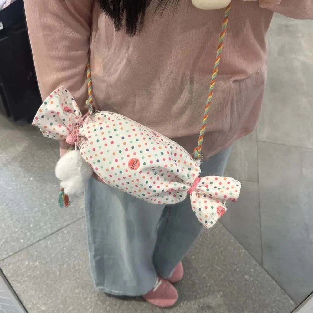 

Sweet Candy Design Shoulder Bag Flower Canvas Sugar Shaped Crossbody Bag Colorful Strap Portable Creative Bundle Pocket Vacation