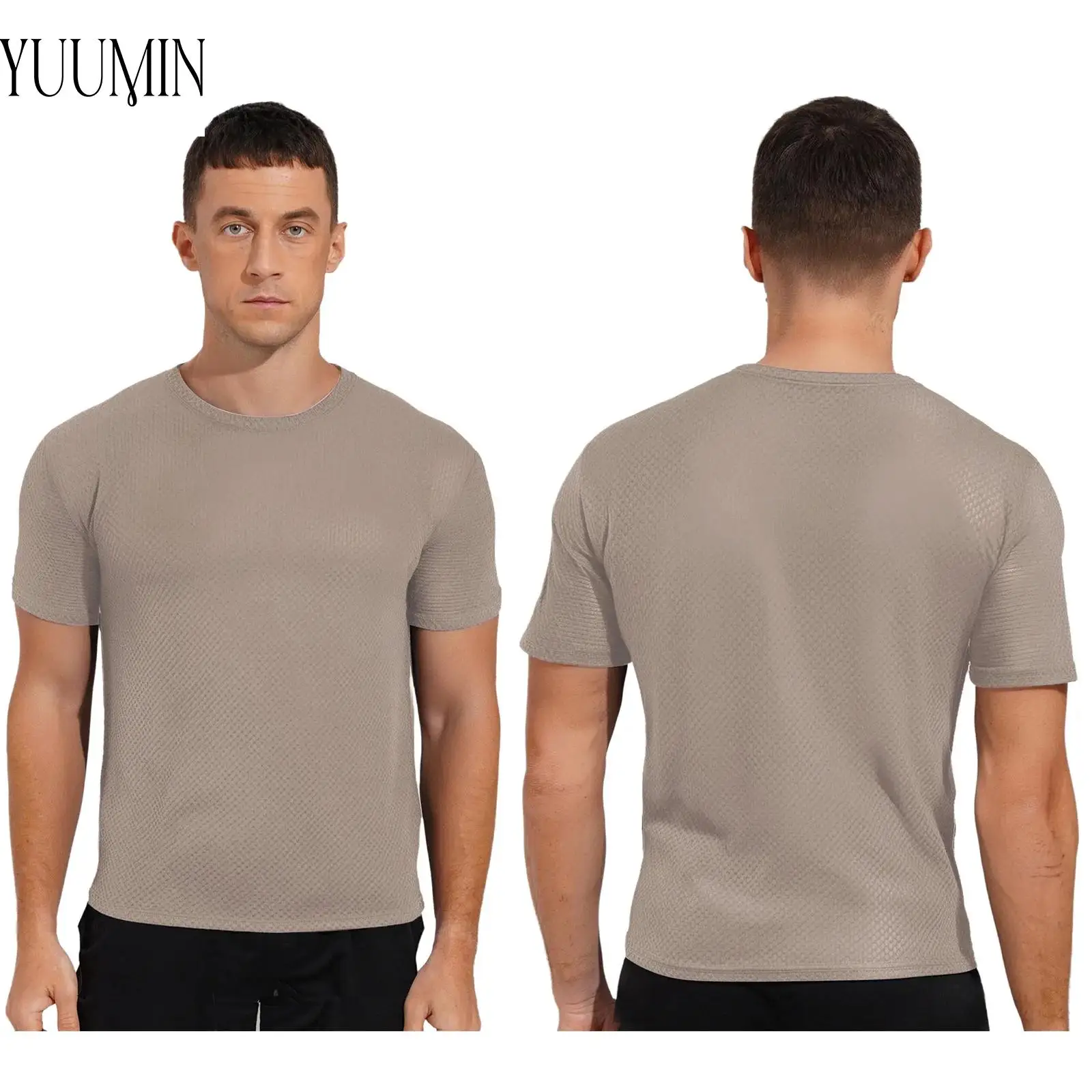 

New Mens Quick-Drying Sports Top Round Neck Short Sleeve Textured Athletic T-Shirt for Workout Camping Hiking Cycling Sportswear