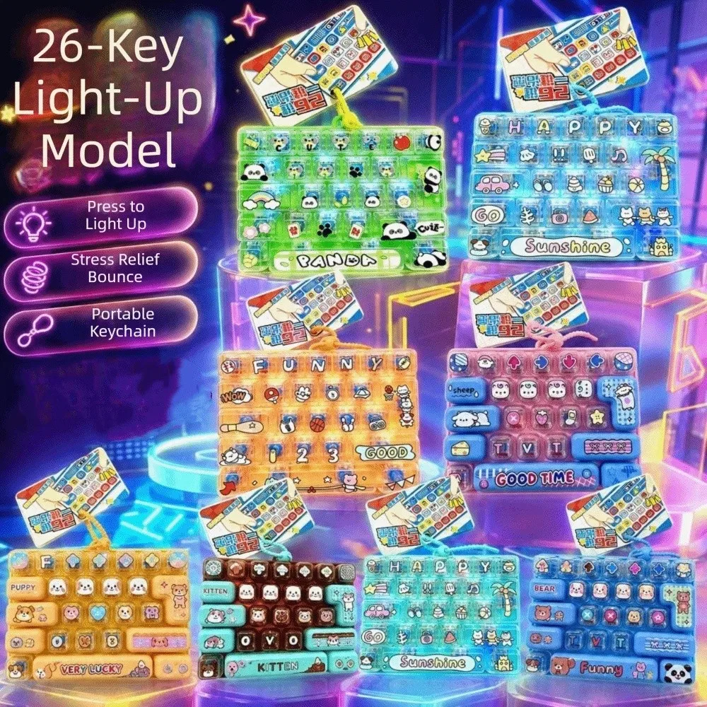 26-Key Decompression Button Cute Design Transparent Dual-Tone Mini Keyboard Pendant With lights Simulation Keyboard