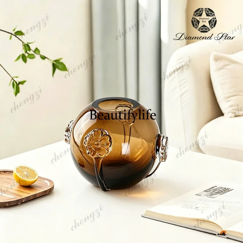 A95 Tote Bag Amber Glass Vase Home Soft Flower Arranger Ornament Vase