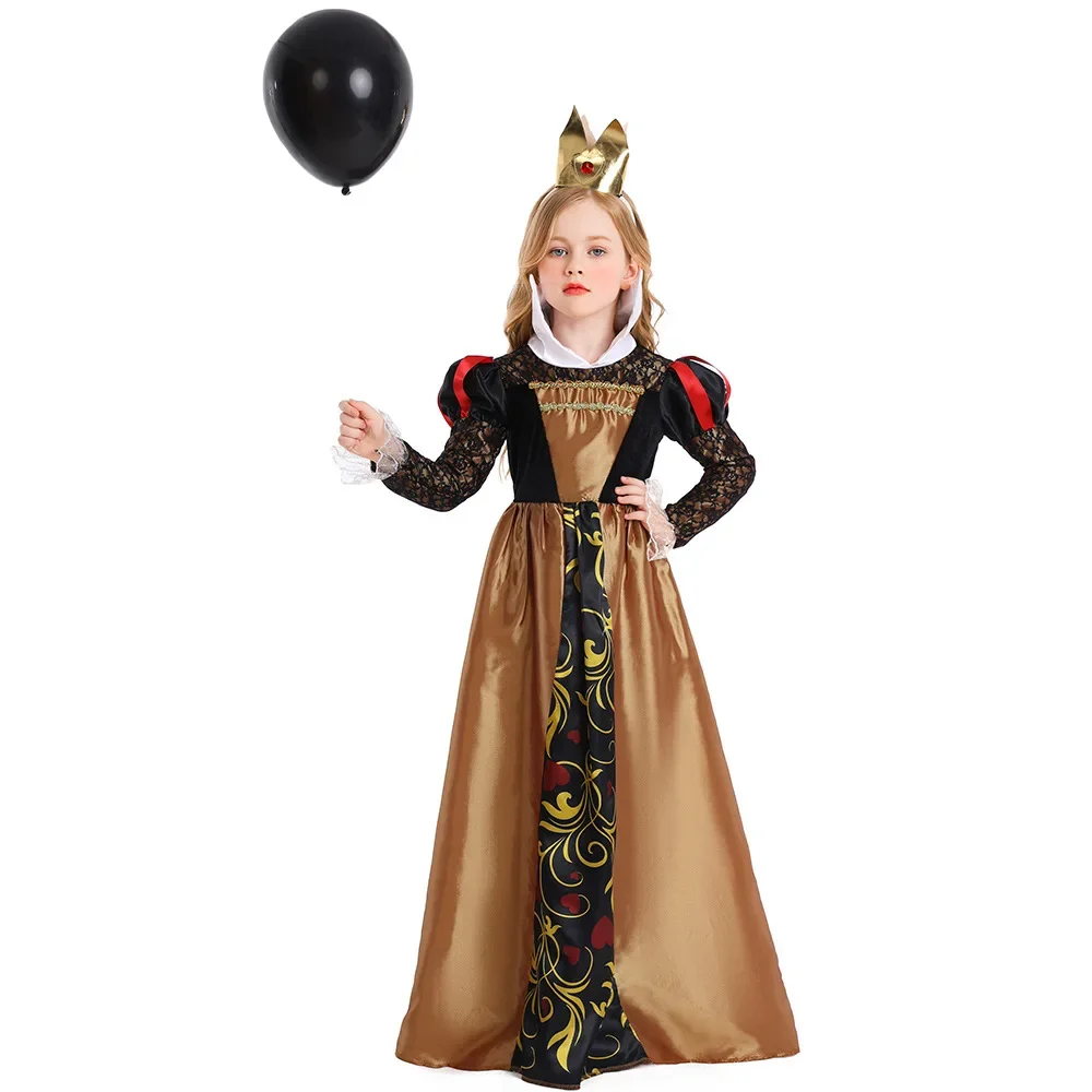 Children Girl Red Queen Costume Alice in Wonderland Queen of Hearts Halloween Purim Kid Outfit Book Week Fantasia Fancy Dress