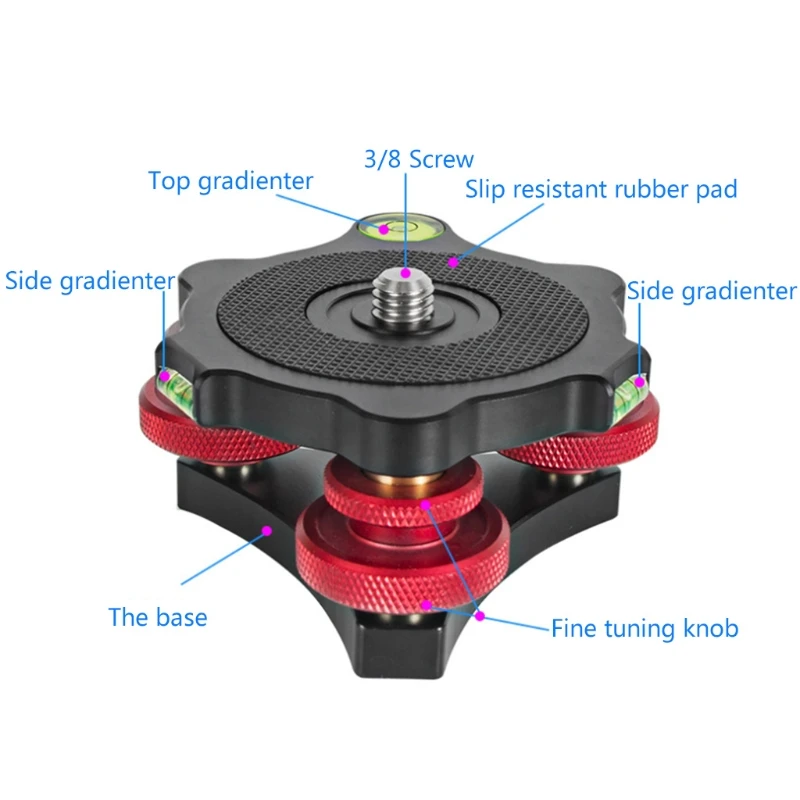 Leveling Base for Camera Tripod for Head ,Tri-wheel Precision Leveler with Bubble Level 3/8\