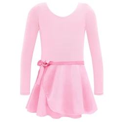 Long Sleeves Leotard for Girls Gymnastics Practice Clothes Ballet Tutu Dress Stage Dance Costume with Skirt