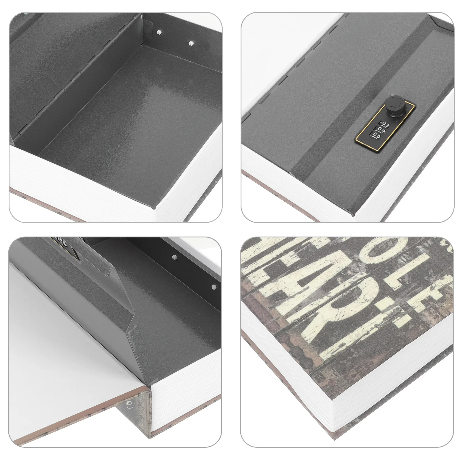 

Storage Box with Code Book Shape Durable Stainless Steel Deposit Box Home Jewelry Organizer Desktop Storage Case