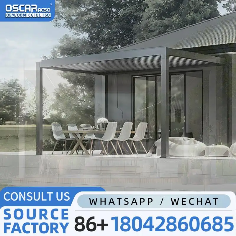 أكشاك حديثة من الألومنيوم مع سقف مصراع خفيف مخصص يمكنك صنعه بنفسك تتميز أنيق ومتعدد الاستخدامات مماثلة للمظلة للفناء الخلفي