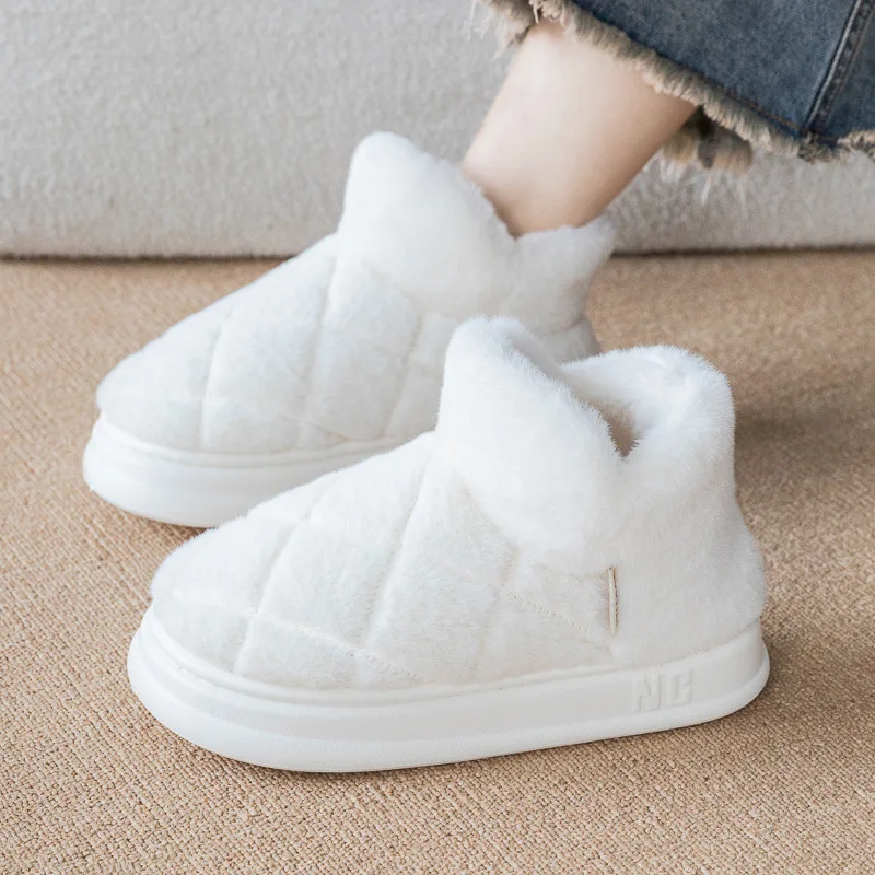 2024 New Winter Shoes Woman Men Indoor Slippers Warm Plush Thick Sole Couple Home Street Ankle Boots House Floor Fluffy Footwear