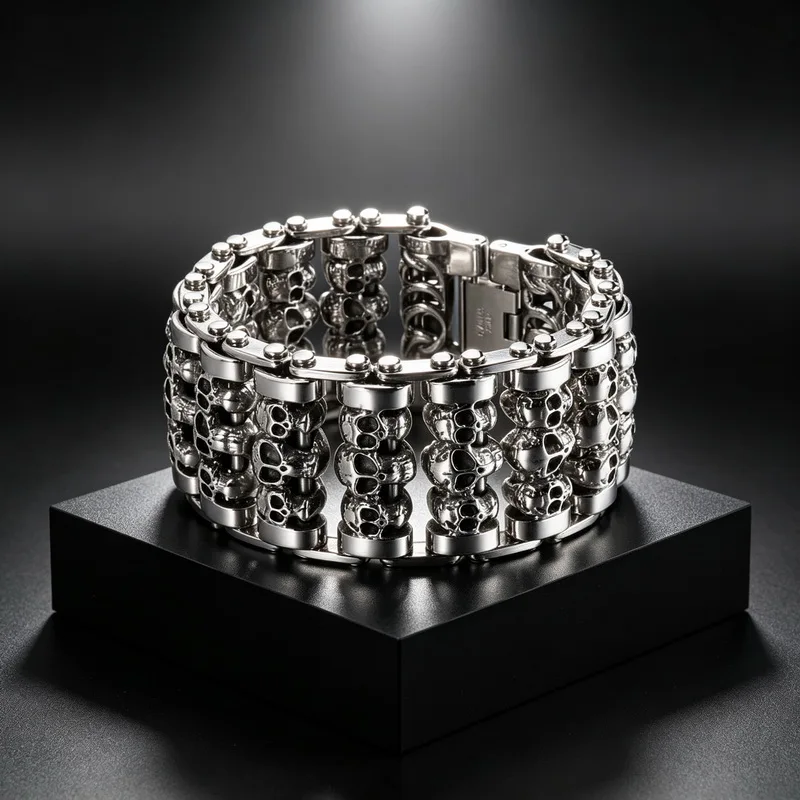 Bracelets For Men's Boy Fashion Chain Jewelry, 316L Stainless Steel Rock Punk Motorbiker Cross Flower Bracelet and Bangle