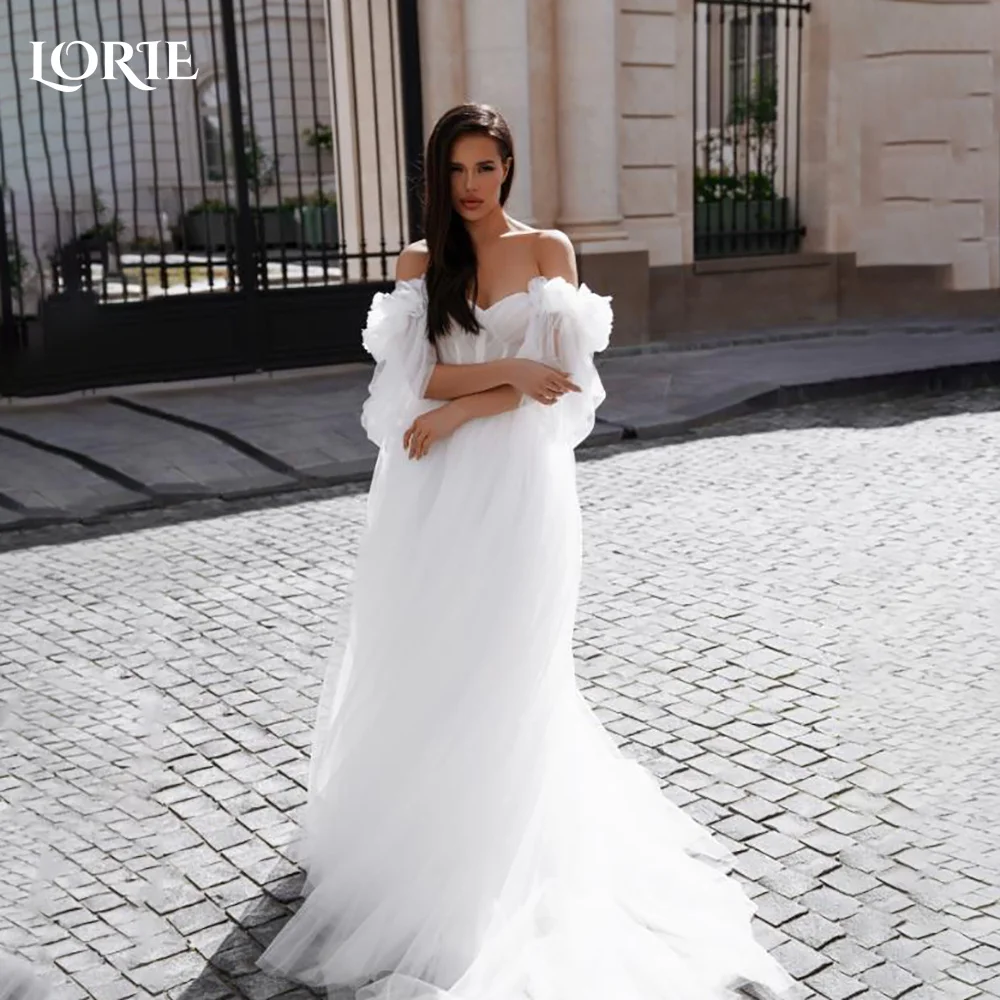 

LORIE Sexy Tulle Puff Sleeve Wedding Dresses A-line Pleats Sweetheart Ruffle Elegant Customized Bridal Gown vestidos de novia