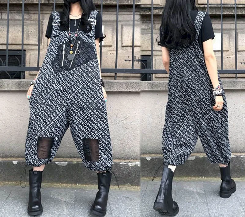 Jumpsuit super tipis wanita, jumpsuit tanpa lengan ukuran besar satu potong pakaian wanita mencetak gaya Korea celana Capri kasual