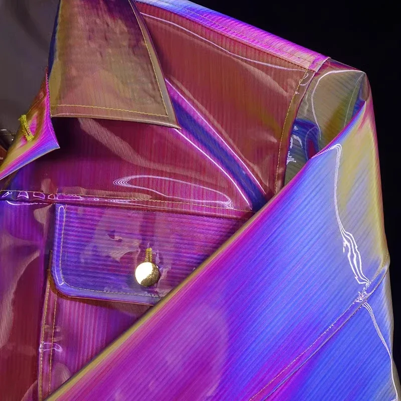 ホログラフィックグロスファッション女性 PU プラスチックジャケット緩め防水 DJ クラブ衣装透明プラスチックコートパンクストリート